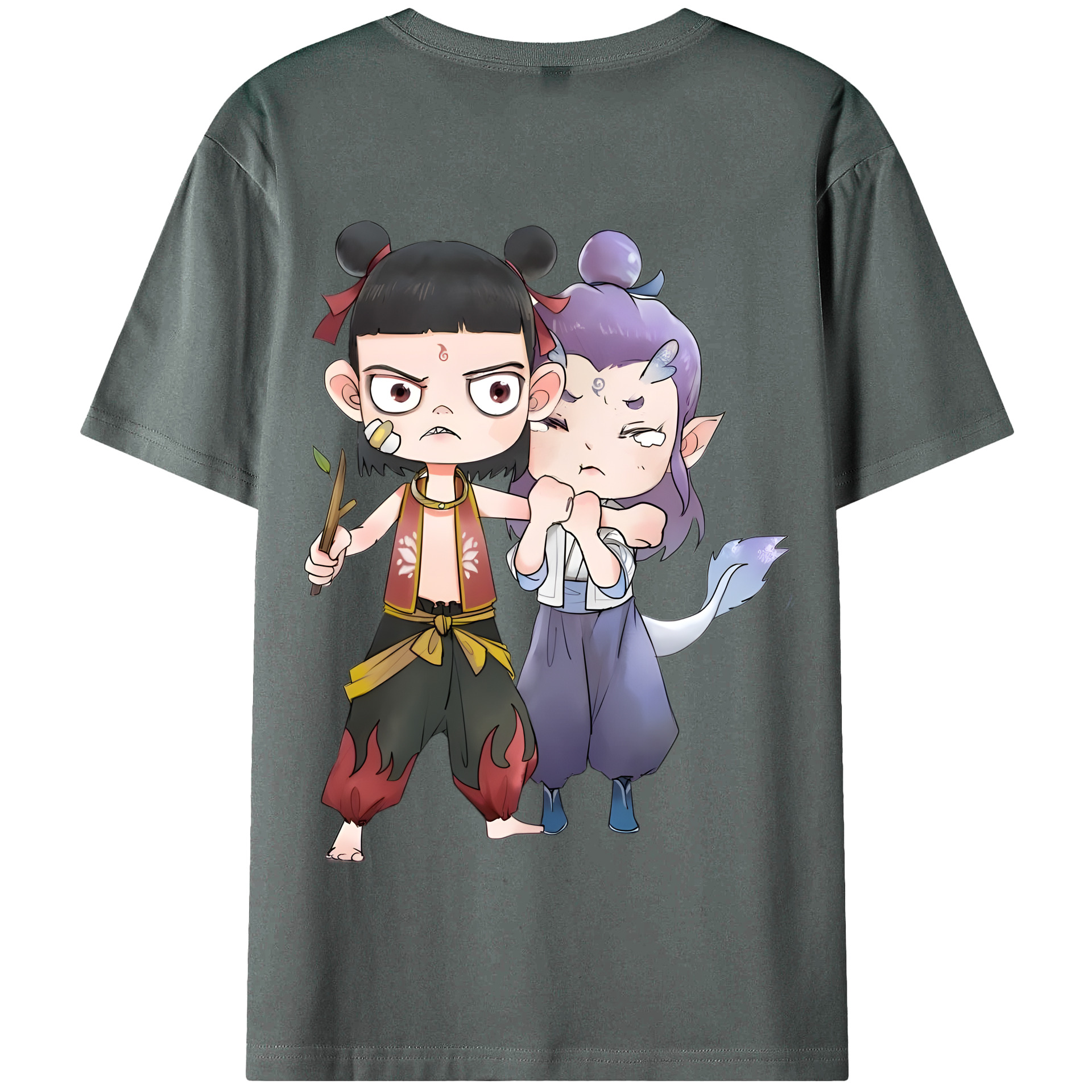 （画像用） Ne Zha 2 ナタ 魔童の大暴れ 綿100％半袖Tシャツ（背面プリント）
